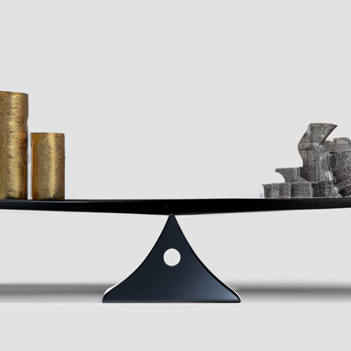 A balance scale graphic concept with an ssd on one side and stacks of coins on the other